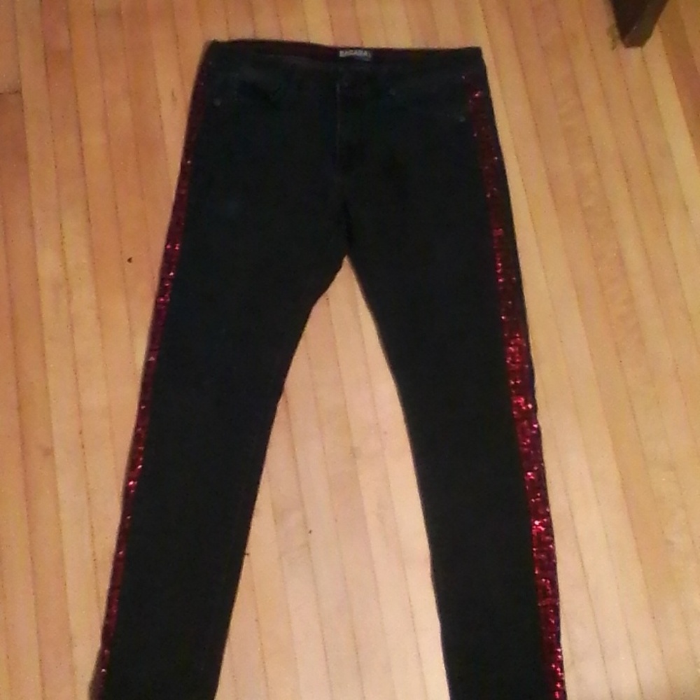 Black Jeans with Red Sequin Stripes